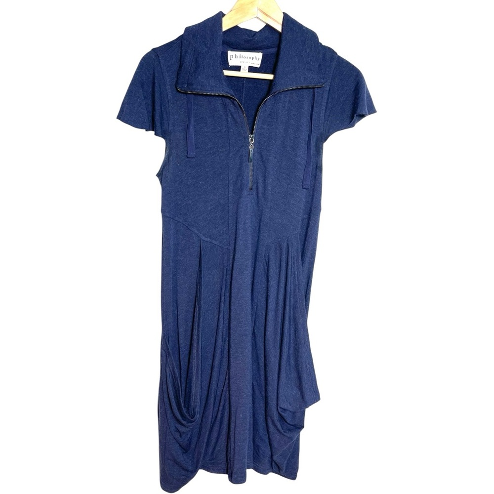 Philosophy Asymmetrical Navy Zip Front Dress With Cool AlmostSide Length Pockets